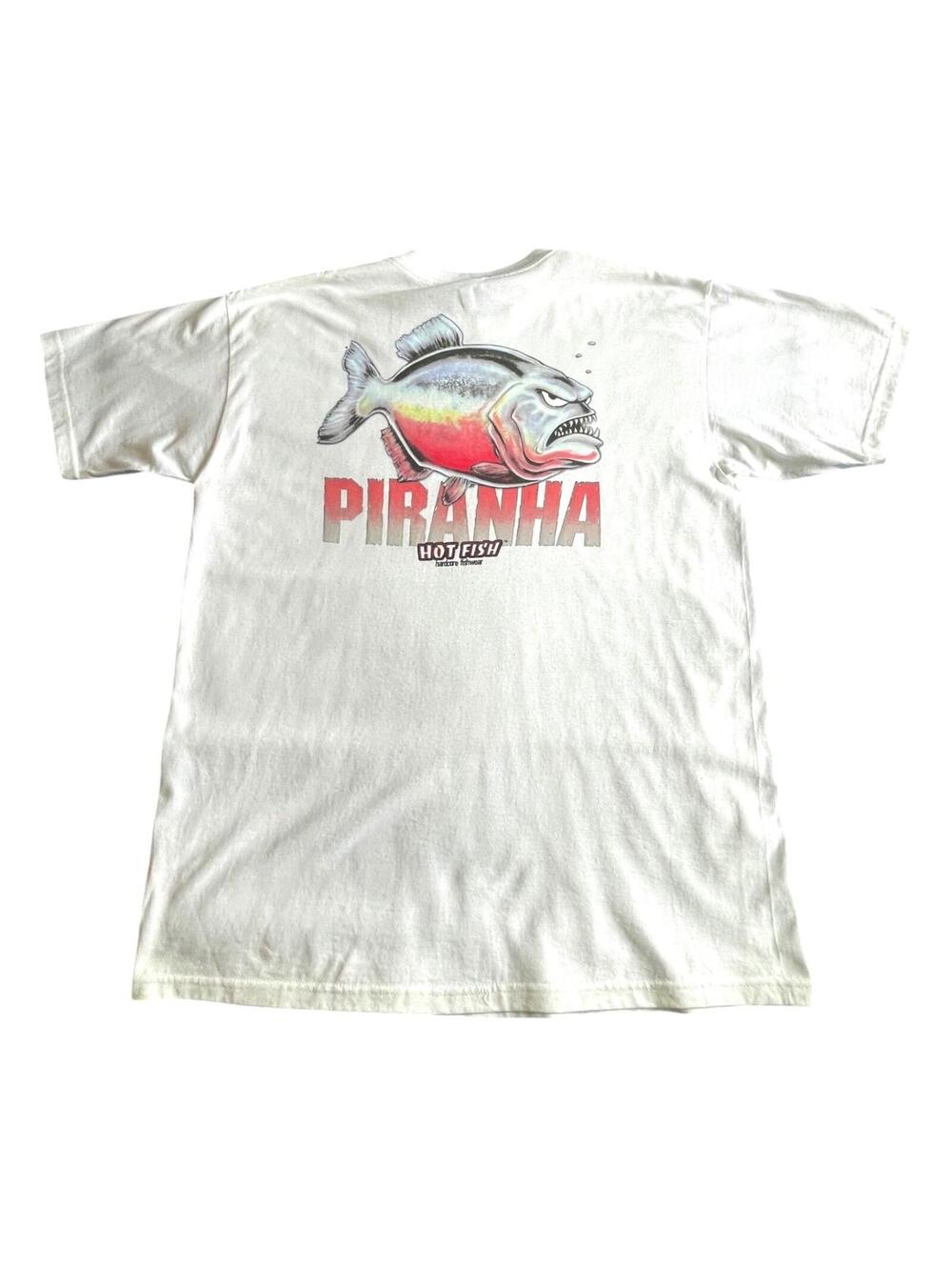 Hot Fish Piranha Graphic T Shirt Mens Large White Fishing